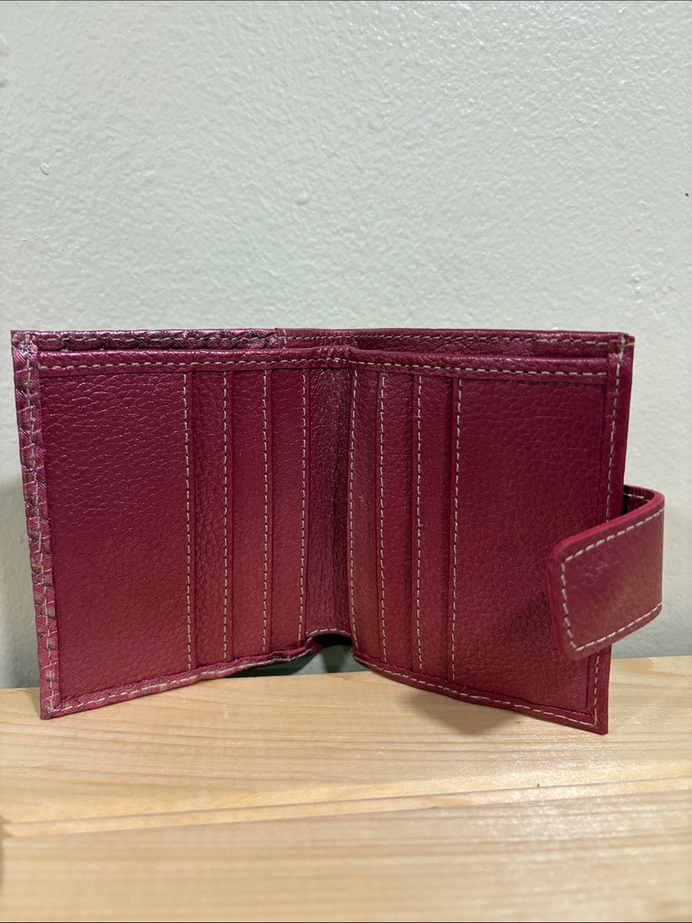 Metallic Quilted Fold Wallet in Raspberry - Picture 5 of 5